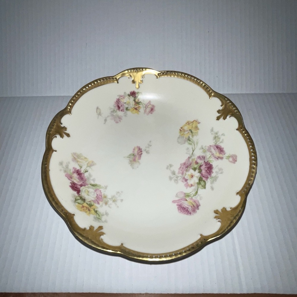 Limoges France - Red Pink Yellow Roses Flowers - Round Tray -8 inches Beautiful